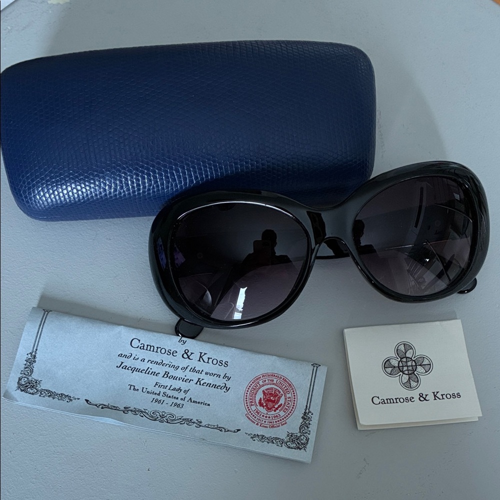 Camrose & Kross Jackie Kennedy Sunglasses.  Black with gold trim